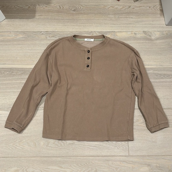 Mod Ref VICI Corley Cotton Ribbed Henley Top - Tan / Size Small - Picture 2 of 8
